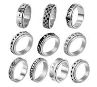 VEHYEGOI 10 Pieces Spin Twist Stress Relief Stainless Steel Ring Rings, Fidget Rings, Women's Twist Rings, Silver Ring Set, Fidget Rings for Anxiety