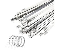 VEHYEGOI 100 Pieces Of Stainless Steel Cable Ties, Multi-Purpose Cable Ties, Metal Cable Tie Tools, Cable Fixing Wires, High Temperature Resistant Self-Locking Cable Ties