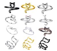 VEHYEGOI 12 Pieces Cat Crochet Finger Rings, Open Hook And Thread Loops, Knitting Accessories, Rings For Knitting, Adjustable Hook And Thread Loops, Colorful Crochet Rings