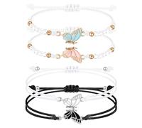 VEHYEGOI 2 Pairs of Butterfly Braided Bracelets, Friendship & Couple Bracelets, Blue Pink & Black White, Adjustable Size