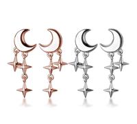 VEHYEGOI 2 Pairs of Moon Star Earrings, Creative Design Earrings, Fashionable Earrings, Long Pendant Earrings, Women's Jewelry