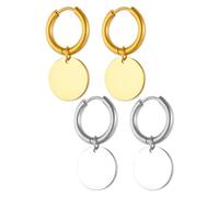 VEHYEGOI 2 Pairs of Round Earrings, Stainless Steel Earrings, Geometric Pendant Earrings, Fashionable Simple Earrings, Women's Jewelry