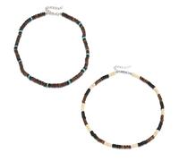VEHYEGOI 2-Piece Coconut Shell Necklace, Turquoise Beaded Patchwork, Unisex, Surf Chain, Collarbone Chain