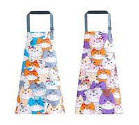 VEHYEGOI 2 Pieces Cartoon Cat Aprons, Children'S Cooking Aprons, Anti-Fouling Aprons, Halter Neck Aprons, Cute Printed Aprons, Kitchen Baking Aprons, Gardening Aprons