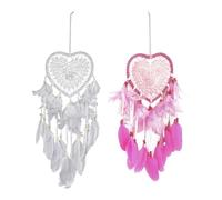 VEHYEGOI 2 Pieces Heart-Shaped Feather Dream Catchers, Wall Hanging Dream Catchers, Lace Dream Catchers, Home Dream Catchers, Office Wind Chime Hangings, Bedroom Decorations