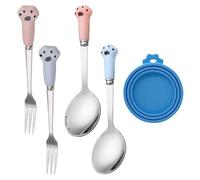 VEHYEGOI 2 Pieces Of Cat Paw Spoons, 2 Pieces Of Cat Paw Forks, 1 Piece Of Can Lids, Stainless Steel Cutlery, Pet Food Spoons And Forks