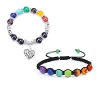 VEHYEGOI 2 Pieces of Colorful Yoga Energy Bracelets, Beaded Bracelets for Women, Good Luck Bracelets for Exams, Jewelry for Women, Natural Stone Bracelets, Bead Bracelets