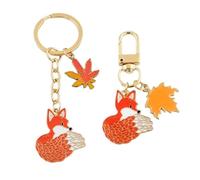 VEHYEGOI 2 Pieces Of Fox Maple Leaf Keychains, Cute Animal Keychains, Bag Pendants, Stainless Steel, Orange