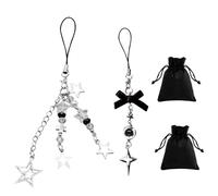 VEHYEGOI 2 Star Cross Phone Chains, 2 Black Velvet Bags, Pendants, Keychains Y2K, Star Charm