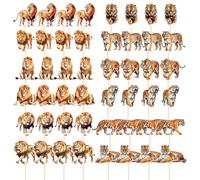 VEHYEGOI 24 Pieces Of Lion Cards And 24 Pieces Of Tiger Cards, Creative Animal Cards, Cake Decorations, Children'S Party Supplies