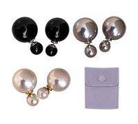 VEHYEGOI 3 Pairs of Pearl Stud Earrings, 1 Jewelry Bag, Stylish and Elegant Stud Earrings, Pearl Pendant Earrings, Sweet and Elegant Stud Earrings, Front and Rear Double Ball Stud Earrings