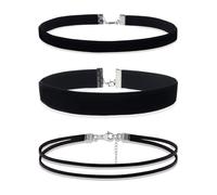 VEHYEGOI 3-Piece Black Velvet Choker Set, Classic Women's Accessories, Unisex, Nylon, 30-37cm