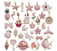VEHYEGOI 31 Pieces Of Cute Pink Oil Dripping Pendants, Necklace Accessories, Pendant Set Diy, Alloy Enamel Pendant, Jewelry Making, Pendant Inlaid With Gold