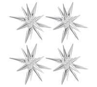 VEHYEGOI 4-Piece 22-Inch 4D Silver Starburst Cone Polyester Balloons, Star Decorations, Silver Foil Balloons for Birthday, Wedding, Christmas Parties