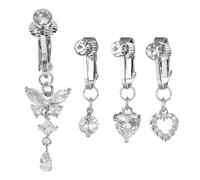 VEHYEGOI 4 Piece Belly Button Clips, Fake Belly Button Piercing Jewelry, Body Accessories Jewelry, Love Butterfly Small Round Zircon Pendant, Non-Pierced Belly Button Pendant