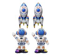 VEHYEGOI 4 Pieces Metallic Aluminium Balloons, Space Themed Astronaut & Rocket Shaped, 69*49cm & 61*31cm, Kids' Party Decoration, Unisex-Kids