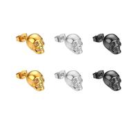 VEHYEGOI 6 Pieces Skull Earrings, Pirate & Gothic Retro Design, Stainless Steel Stud Earrings, Unisex, Steel, Black & Gold Colors