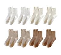 VEHYEGOI 8 Pairs Of Striped Cotton Socks, Mid-Calf Socks, Simple Design Socks, Breathable And Soft Socks, Women'S Socks, Warm Socks