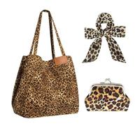VEHYEGOI Leopard Print Shoulder Bag With Decorative Strap and Coin Purse, Retro Large Capacity