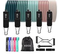 VEICK Resistance Bands with Handles, Exercise Bands, Workout Bands, Gym Equipment for Men and Women, Exercising Bands for Fitness Weights Work Out at Home Macaron 150LBS 16PCS