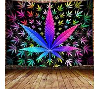 VEIGIKE Cool Trippy Weed Tapestry, Neon Tie Dye Marijuana Leaf Cannabis Art Tapestry Wall Hanging for Men Bedroom, Colourful Blacklight Tapestries Poster Blanket College Dorm Home Decor (90X70)