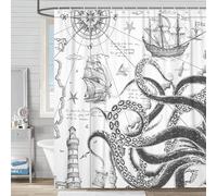 VEIGIKE Funny Nautical Octopus Shower Curtain, Cool Coastal Ocean Beach Fabric Shower Curtains Set for Mens Boys Kids Bathroom Decorative, Fun Grey Beachy Restroom Decor Accessories 72X 72 Inch