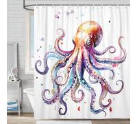 VEIGIKE Funny Octopus Kids Shower Curtain, Fun Cute Kraken Nautical Ocean Fabric Shower Curtains Set for Bathroom Decorative, Cool Summer Coastal Restroom Decor Accessories with Hooks 72X72 Inch