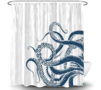 VEIGIKE Octopus Decor Shower Curtain for Bathroom, Funny Blue and White Sea Monster Kraken Animal Fabric Shower Curtains Set, Unique Novelty Nautical Kids Restroom Accessories with Hooks 72X84Inches