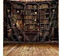 VEIGIKE Vintage Gothic Bookshelf Tapestry, Medieval Witchy Library Book Tapestry Wall Hanging for Men Bedroom, Cool Black Victorian Tapestries Poster Blanket College Dorm Home Decor 90X70Inches