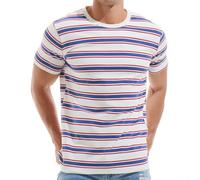 VEIISAR Men's Crewneck Striped T-Shirt Soft Elastic 95% Cotton Tees
