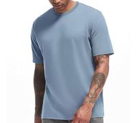 VEIISAR Men's Heavy Weight 100% Cotton T-Shirt - Garment Washed - Soft, Blue, Large