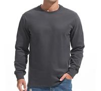 VEIISAR Men's Heavy Weight Crew Neck Long Sleeve T Shirt - Mens 100 Cotton Thick Pre Shrunk Shirts (T2L Dark Grey XXXL)