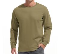 VEIISAR Men's Heavy Weight Crew Neck Long Sleeve T Shirt - Mens 100 Cotton Thick Pre Shrunk Shirts (T2L Army Green XL)