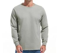 VEIISAR Men's Heavy Weight Crew Neck Long Sleeve T Shirt - Mens 100 Cotton Thick Pre Shrunk Shirts (T2L Light Grey XL)