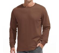 VEIISAR Men's Heavy Weight Crew Neck Long Sleeve T Shirt - Mens 100 Cotton Thick Pre Shrunk Shirts (T2L Coffee M)