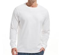 VEIISAR Men's Heavy Weight Crew Neck Long Sleeve T Shirt - Mens 100 Cotton Thick Pre Shrunk Shirts (T2L White M)