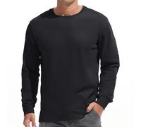 VEIISAR Men's Heavy Weight Crew Neck Long Sleeve T Shirt - Mens 100 Cotton Thick Pre Shrunk Shirts (T2L Black M)