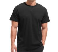 VEIISAR Men's Mini Waffle Knit Crew Neck T-Shirt - 190gsm Ultra-Fine Textured Cotton Tee - 1mm Micro Grid Breathable Top, Black, Medium