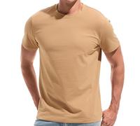 VEIISAR Mens T Shirt - Short Sleeve Crew Neck Soft Fitted Elastic Tees Fresh Classic Tshirts (T31 Khaki L)