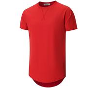 VEIISAR Men's Thick Crew Neck Coat T-Shirt with Men's 100 Cotton Heavy Duty Preshrunk Longline Shirt, X363 Red, L