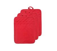 VEIKERY Oven Pot Holder with Pocket 100% Cotton Heat Resistant Coaster Potholder Kitchen Hot Pad Oven Mitts for Cooking and Baking Square 7"x9" (Red, 3)