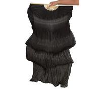 Veil Fan Dance Fan Veil Silk Fan Wings Belly Dance 1 Pair (Black)