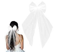 Veil Hen Party,Hen Do Veil,White Pearl Girl Headwear Bachelorette Parties Accessories Bride Wedding & Holy Communion Veils for Bridal,Bridesmaid,Girls Butterfly Short Tulle Hair Bow Clip(40cm-50cm)