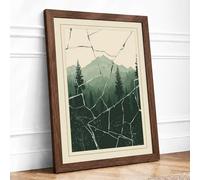 Veiled Mountain Forest Scandinavian Framed Wall Art Print A2 Walnut