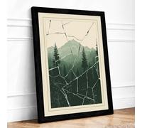 Veiled Mountain Forest Scandinavian Framed Wall Art Print A4 Black