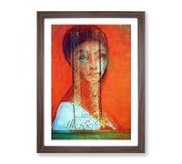 Veiled Woman By Odilon Redon Classic Painting Framed Print | A4 Walnut Framed Wall Art | Ready to Hang | Classic Historical Picture | Living Room Bedroom Lounge Office