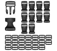 VEINARDYL 10 sets Buckles for 25mm Webbing Strap, Quick Side Release Buckle with 20pcs Tri-Glide Slide, Heavy Duty Belt Buckles Dual Adjustable Clip for Backpack Luggage Strap