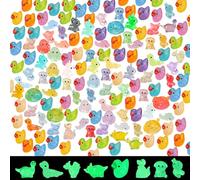 VEINARDYL 150 pcs Luminous Mini Resin Animal, Resin Ducks Figurines Glow in The Dark for Fairy Garden Accessories Miniature Figurines Aquarium Potted Decor - 11 Styles
