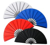 VEINARDYL 4 pcs Folding Handheld Fan, Polyester Taffeta Cloth Folding Hand Fan Chinese Tai Chi Dancing Prop Craft Fan for Men Women Dance Performance Party Festival Home Decorations