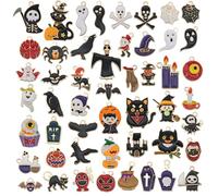 VEINARDYL 50 Pcs Halloween Enamel Charms, Alloy Halloween Ghost Skeleton Crow Themed Charm Pendants for Keychain Making, Assorted Gold Plated Dangle Charms for DIY Craft